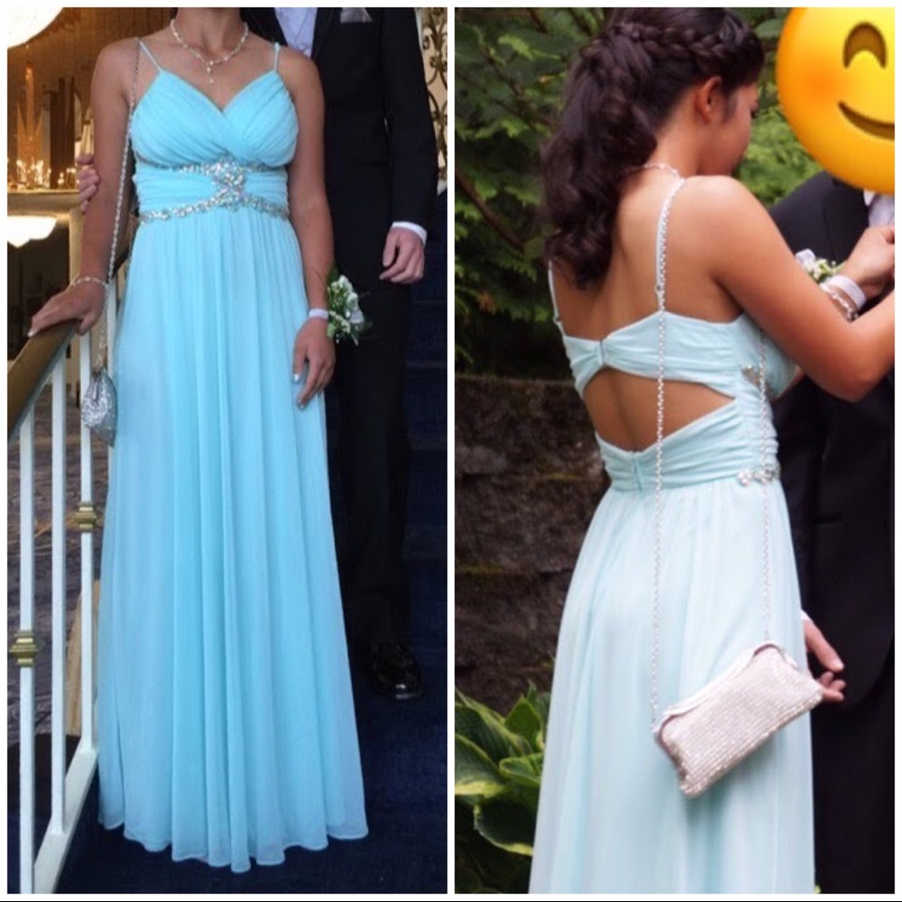 Teal Sequined Prom Dress
